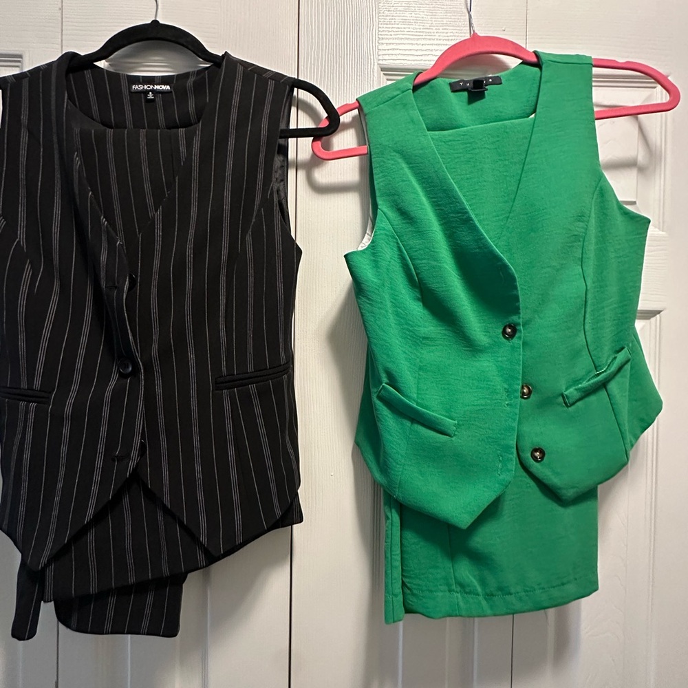 Fashion Nova Black Striped and Green Vest Ensemble